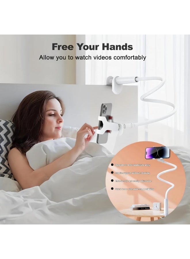 Gooseneck Phone Holder for Bed,Clip On Phone Holder for Desk,360 Degree Rotation Flexible Long Arm Cellphone Stand,Universal Lazy Bracket, Tablet Stand Hold-er Suitble All Cellphone(White) - Image 1